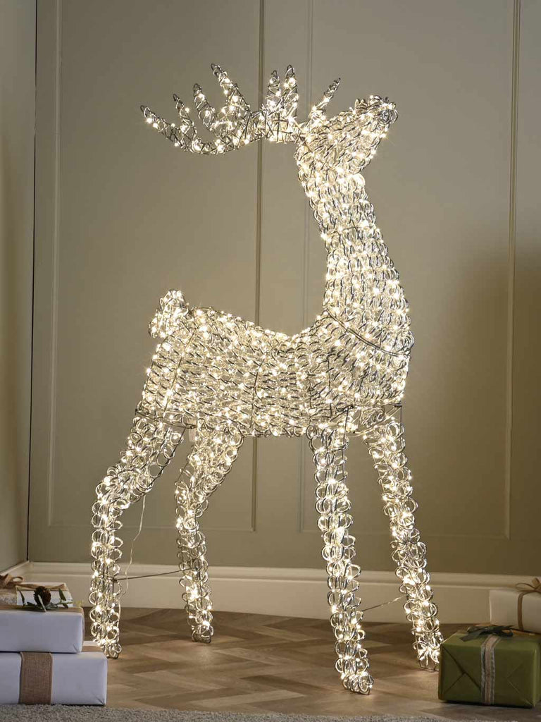 120cm (4ft) Lit Silver Spiral Twirl Reindeer