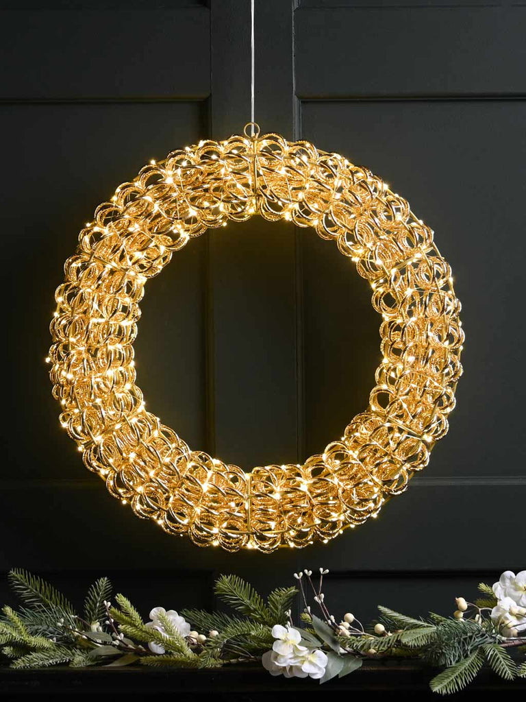 50cm Lit Gold Spiral Twirl Wreath