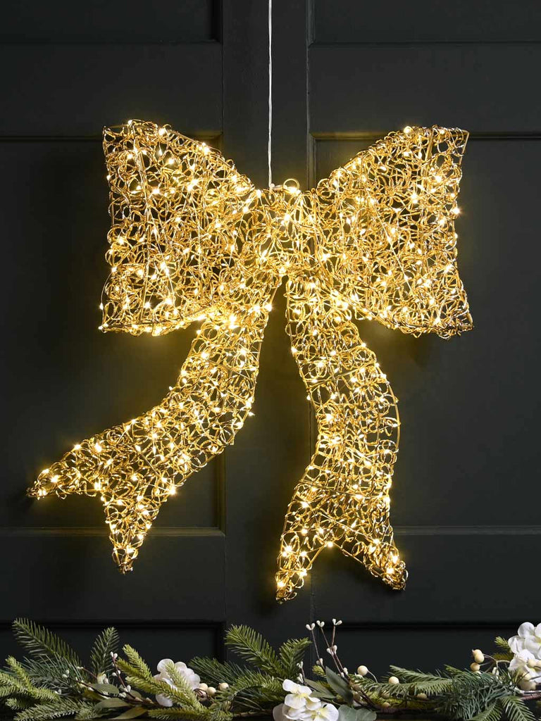 57cm Lit Gold Spiral Twirl Bow