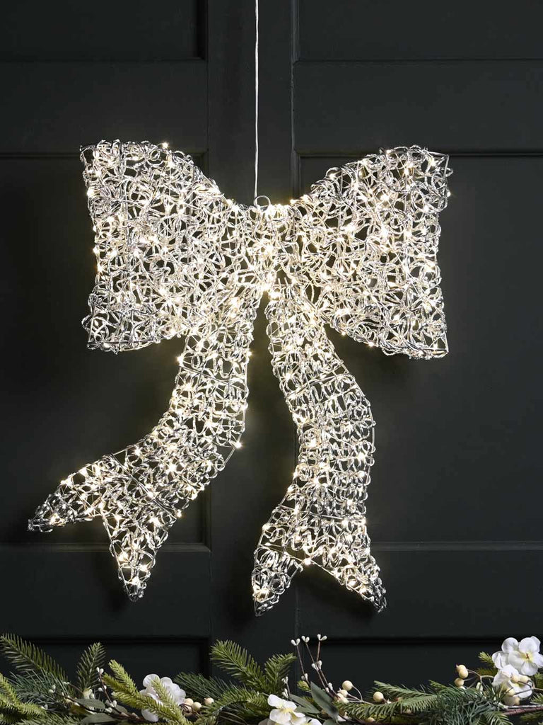 57cm Lit Silver Spiral Twirl Bow