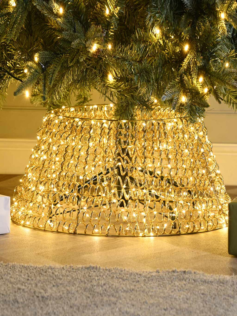 58cm Lit Spiral Twirl Tree Skirt - Gold