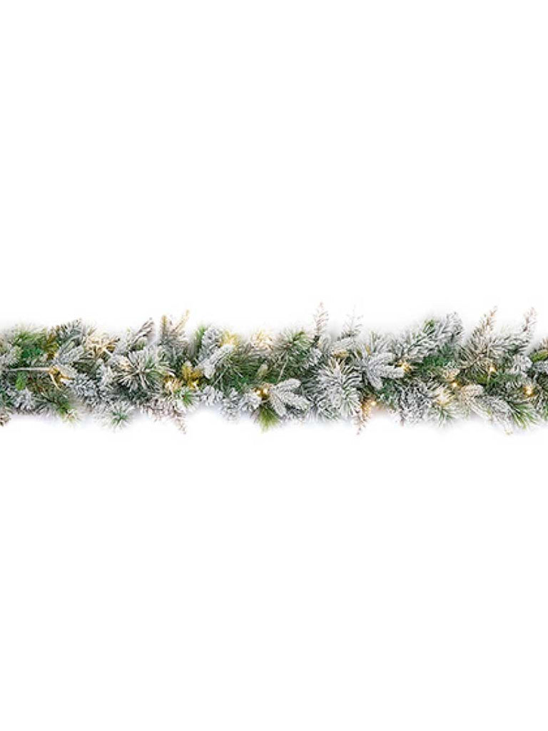 2.7M (9ft) B/O Pre Lit Snowy Stamford Garland with 50 Warm White LEDs