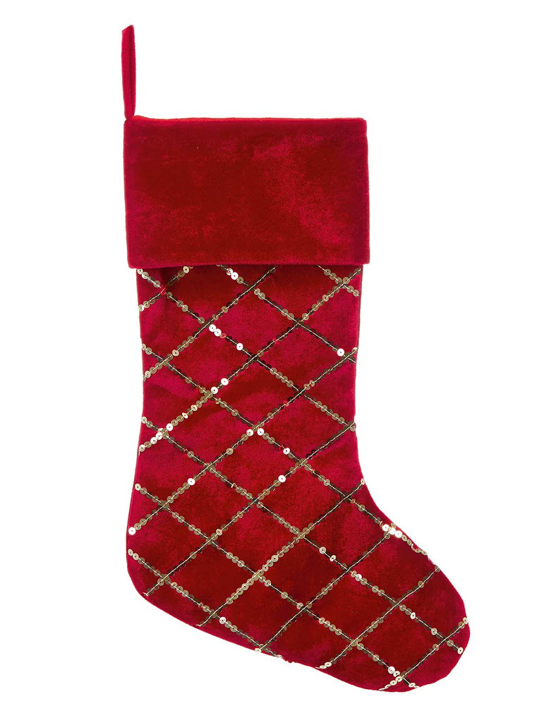 60cm Stocking - Plum Velvet with Sequins