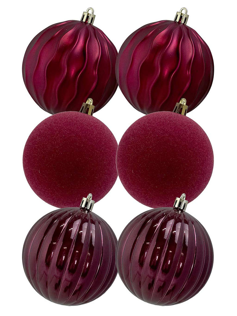 Pk 6 x 8cm Luxury Baubles - Dark Red