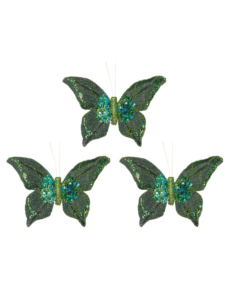 Pk 3 x 14cm Clip On Butterfly Dark Green
