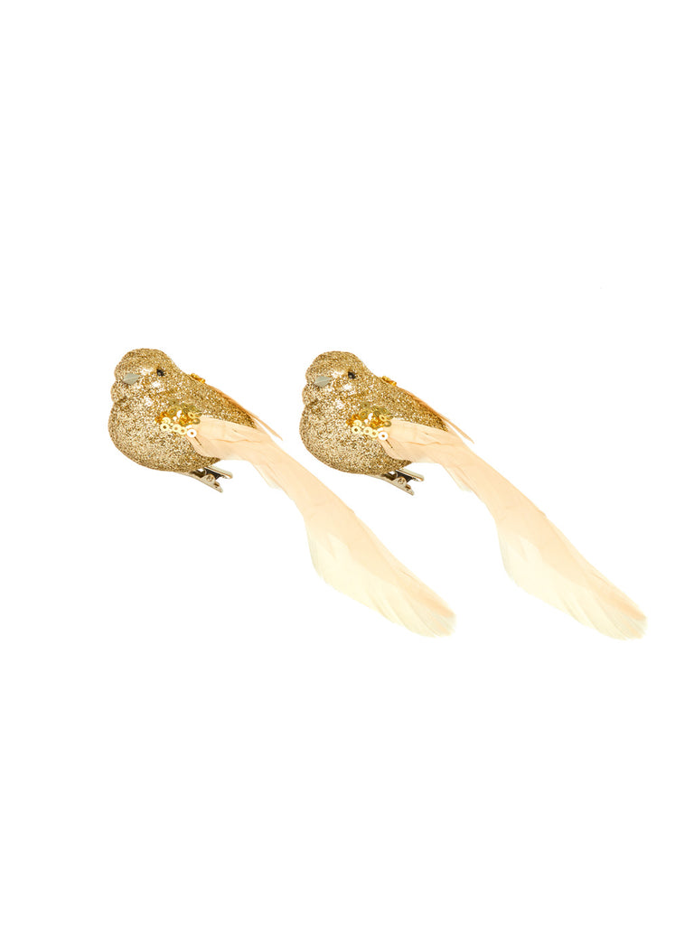 Pk 2 x 15cm Feather Birds Gold