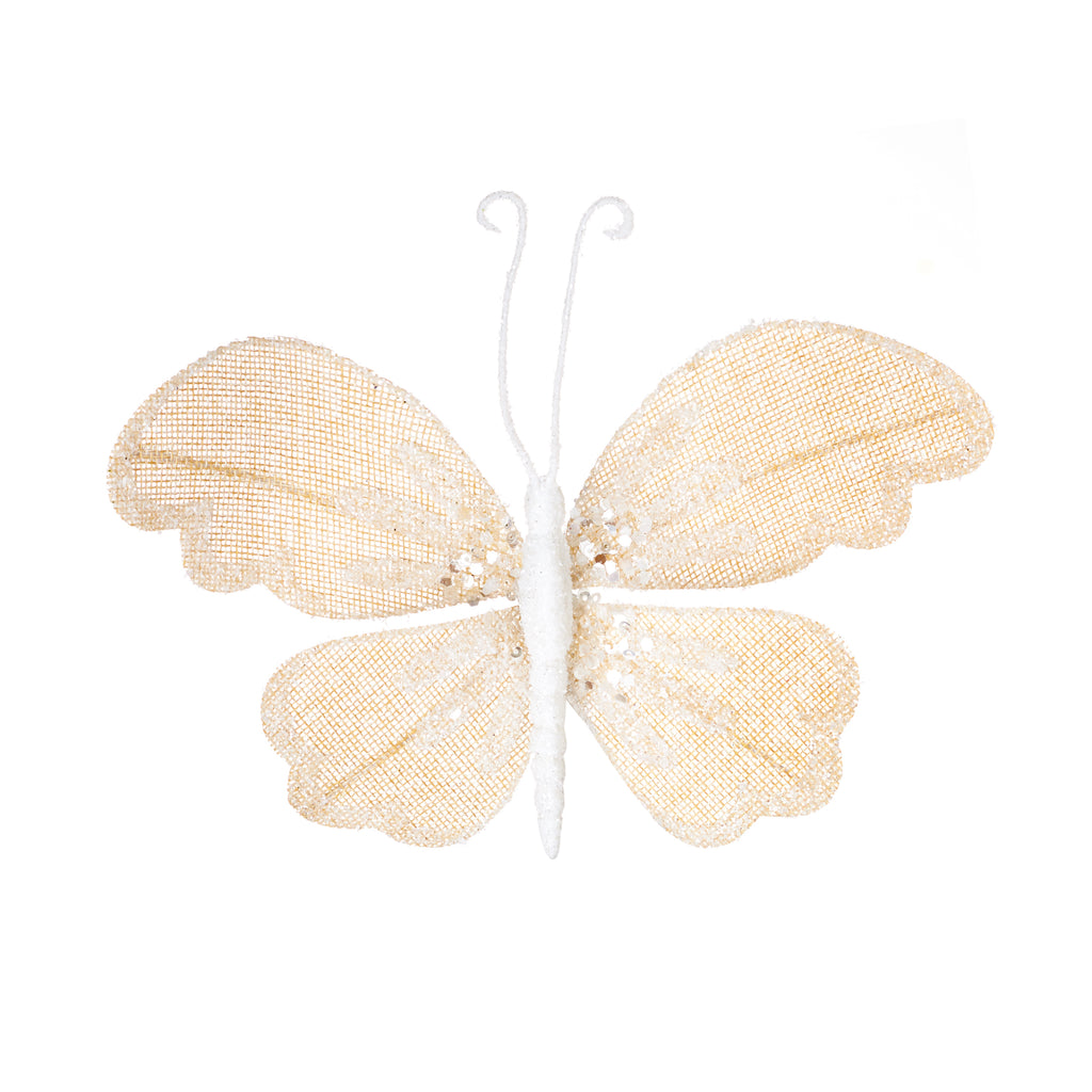 16cm Jute Butterfly with White Sequins with Glitter Edging