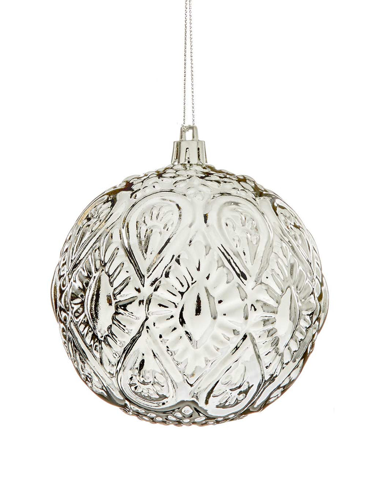 10cm Embossed Branch Bauble - Silver