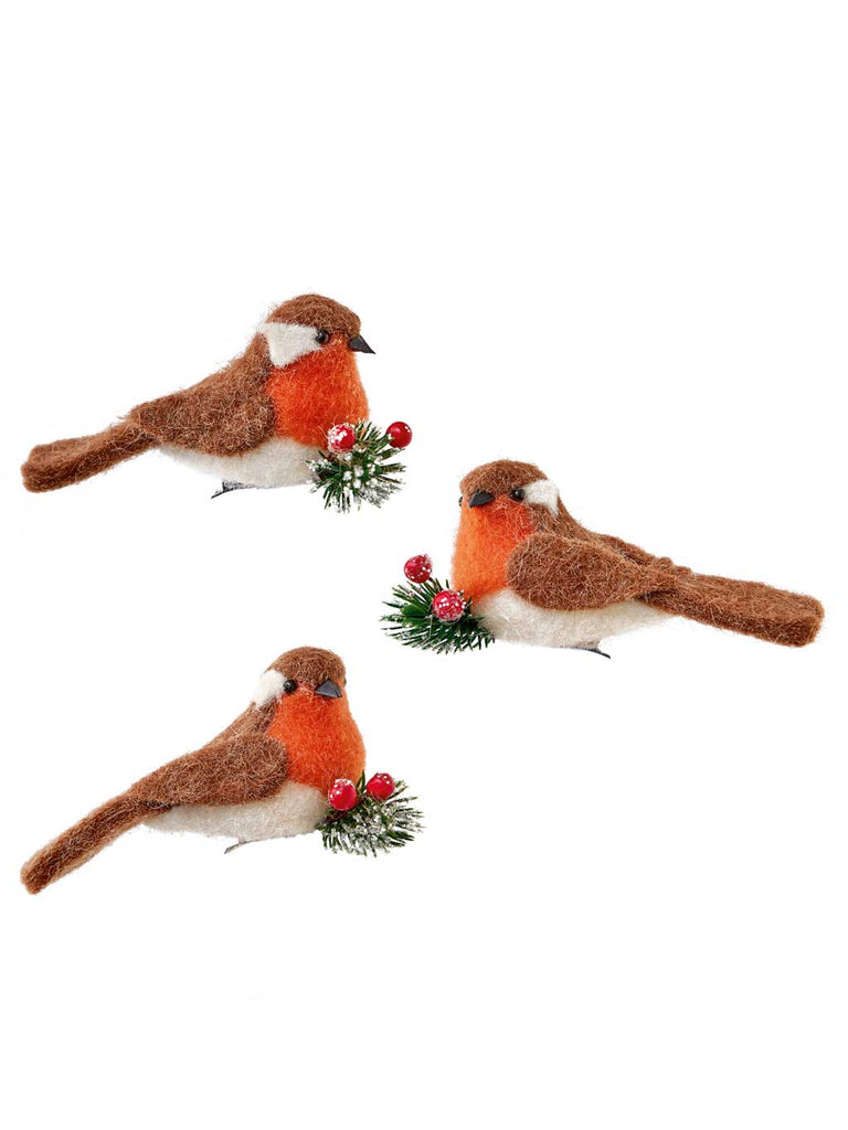 11cm Set of 3 Clip on Robin Birds with Floristry