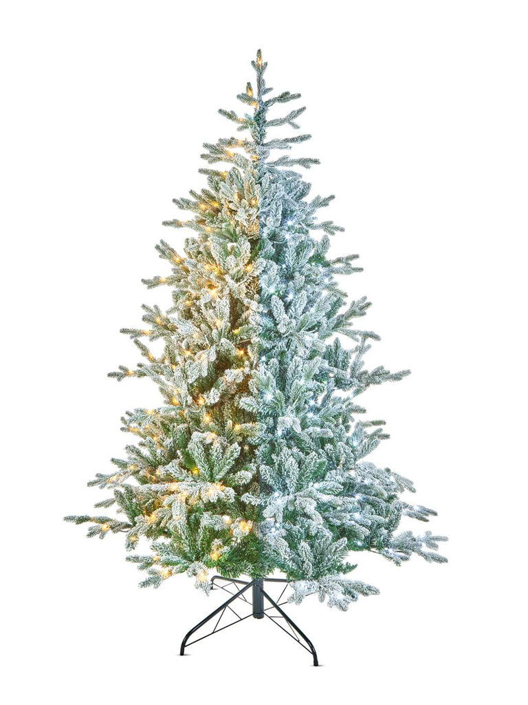 2.1m (7ft) Prelit Flocked Kenilworth Spruce Christmas Tree - Colour Switch