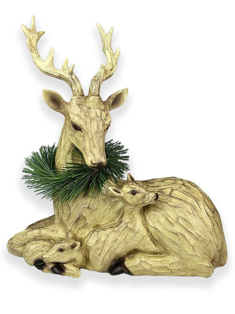 30cm Resin Reindeer with Baby & Garland