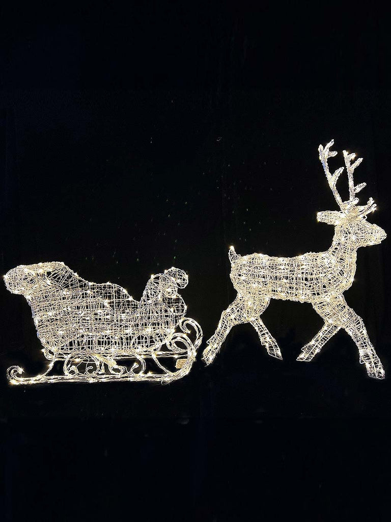 90cm Gold Reindeer & Sleigh with Warm White LEDs
