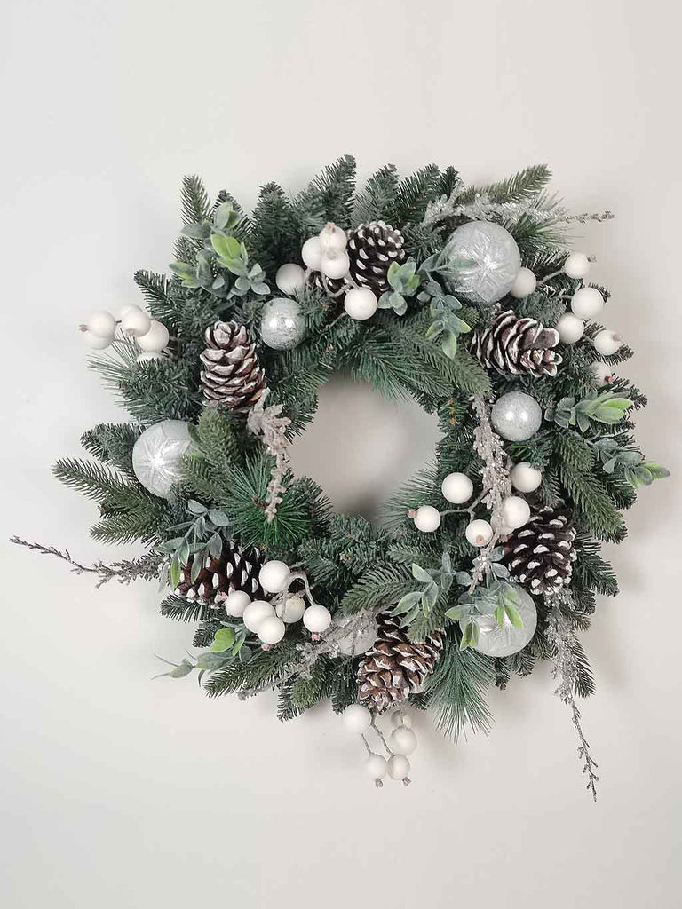 60cm Wreath with Silver Baubles & Acorns