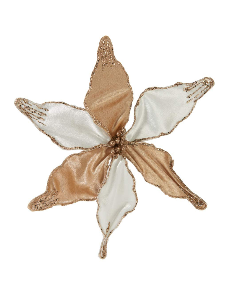 20cm Flower Dec - White & Gold
