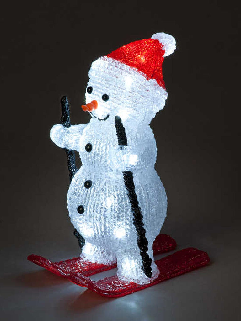 29cm Acrylic Skiing Snowman With Red Skis 30 Ice White LEDs