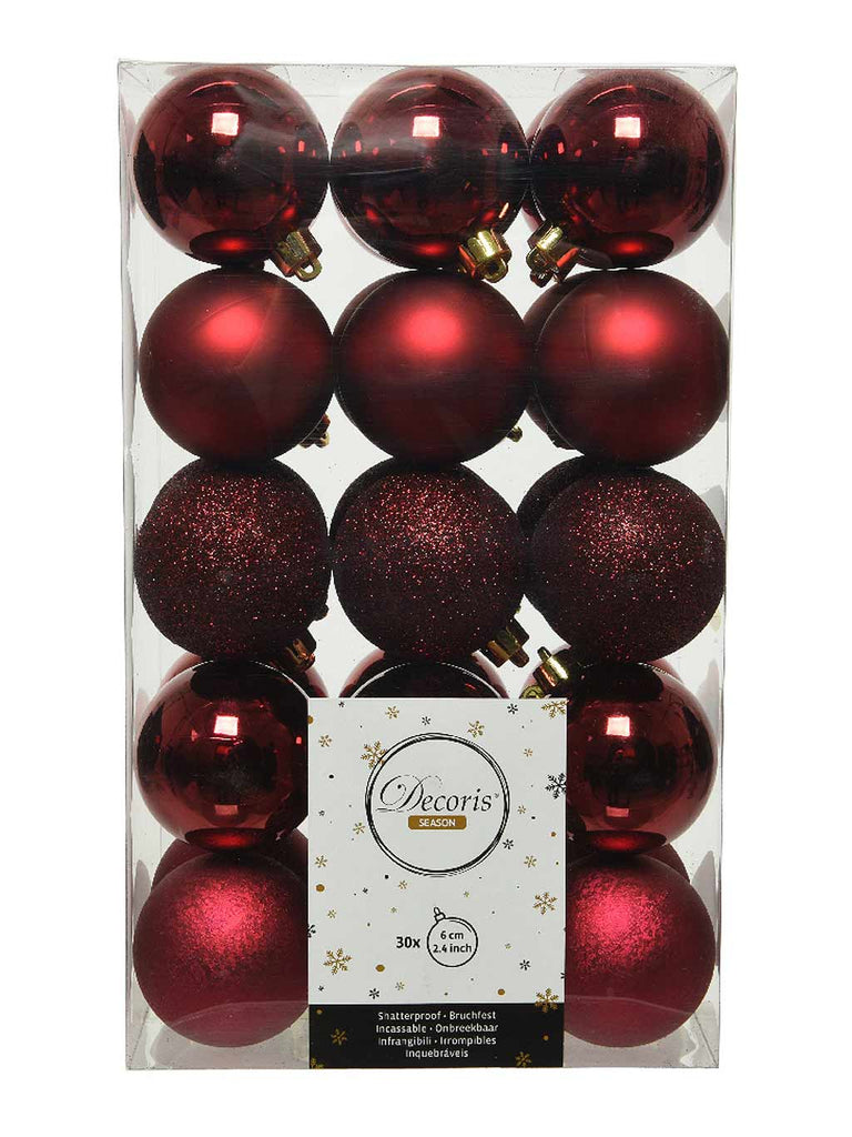 Pk 30 x 6cm Shatterproof Baubles - Oxblood