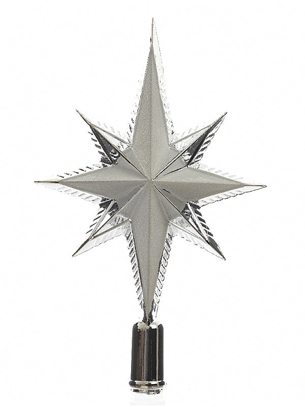 25.5cm Glittered Shatterproof Tree Top Star - Silver