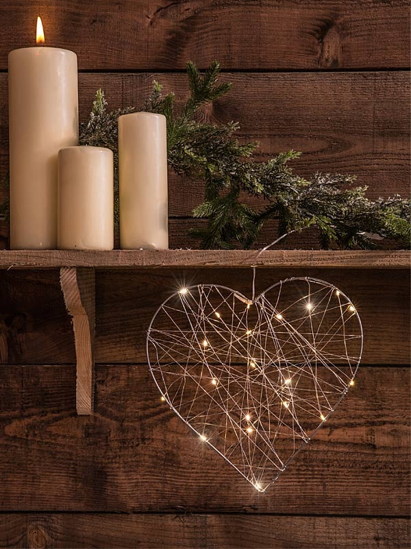 30cm Wire Heart with 20 Warm White Copper Lights