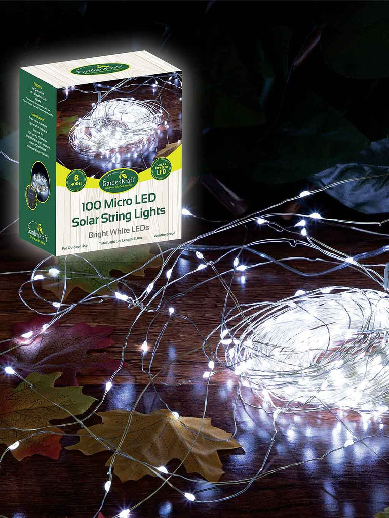 100 Micro LED Solar String Lights - White