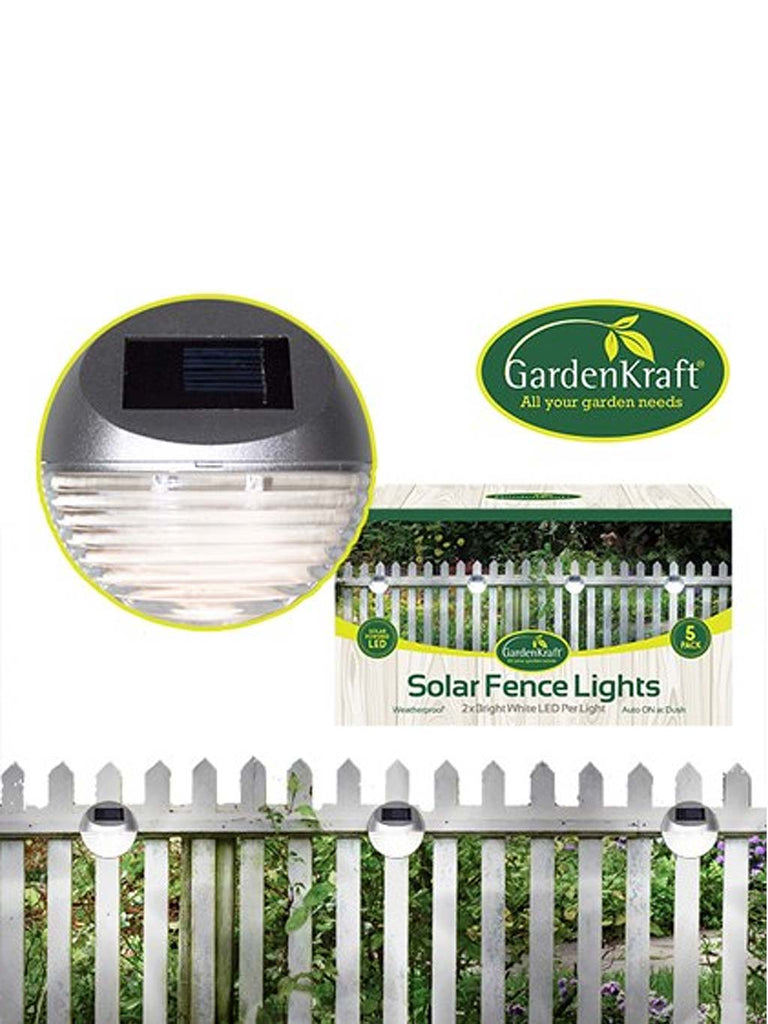 5PK Solar LED Fence Light - Silver