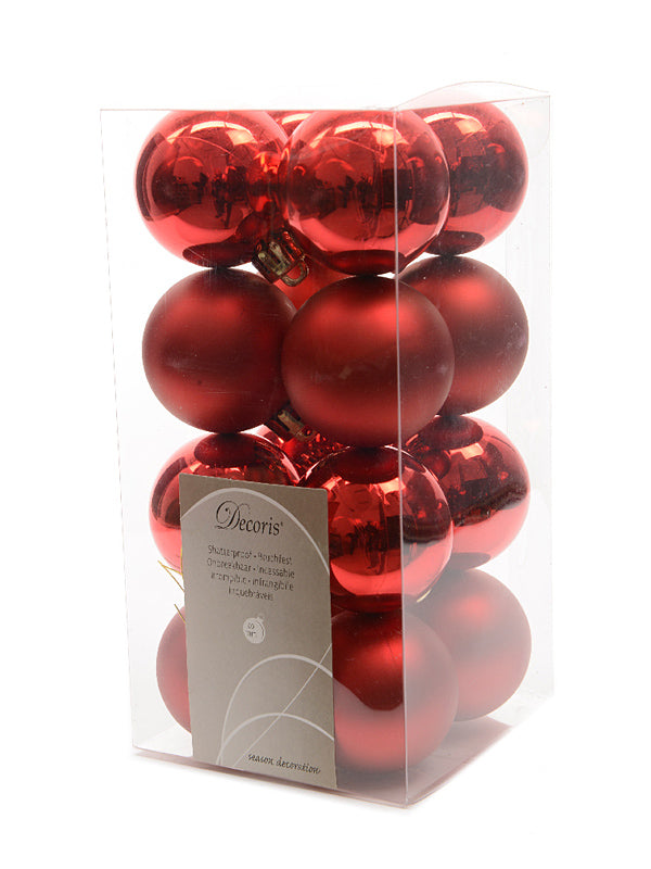Pk 16 x 40mm Shatterproof Bauble - Christmas Red