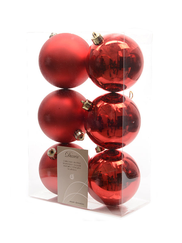Pk 6 x 80mm Shatterproof Baubles - Christmas Red