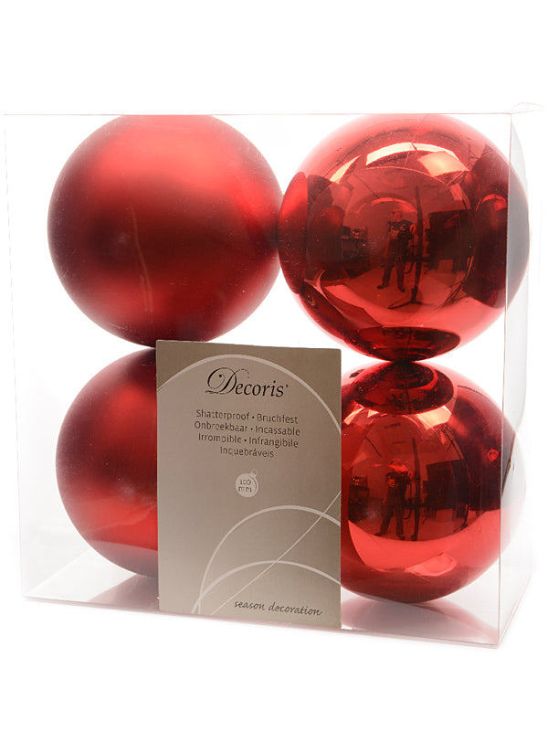 Pk 4 x 100mm Shatterproof Baubles - Christmas Red