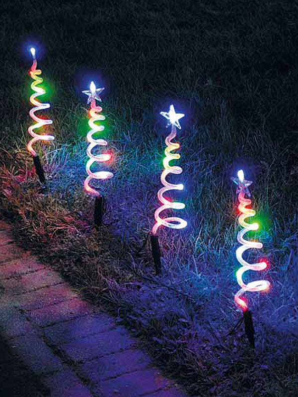 Set Of 4 LED Spiral Christmas Tree Path Lights - Multi-colour 
