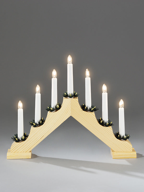 Wooden Candlebridge with Lights - Natural
