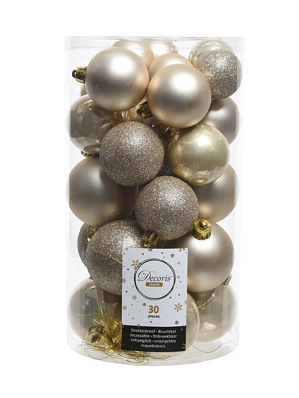 PK 30 Mixed Christmas Baubles - Pearl