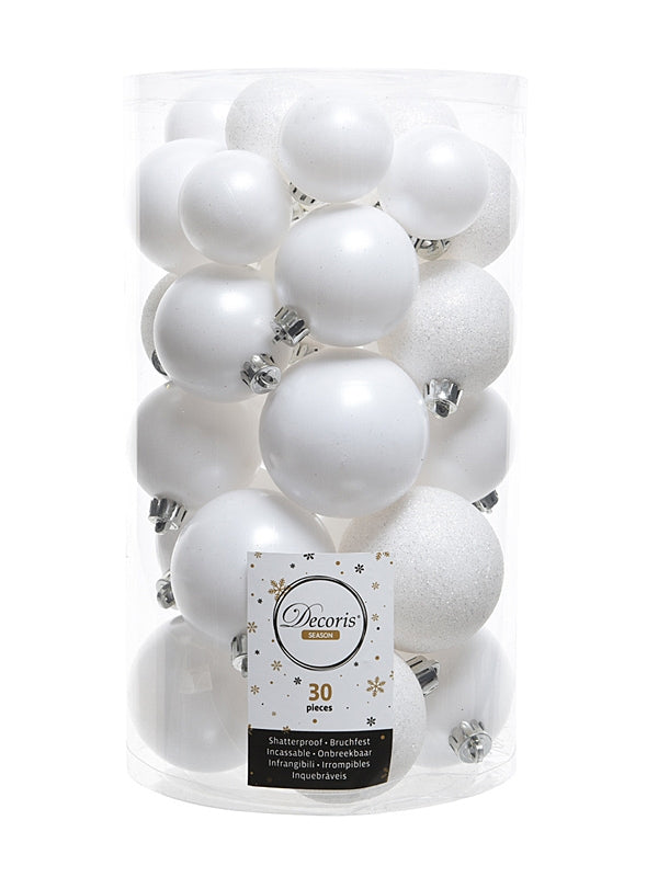 PK 30 Mixed Christmas Baubles - Winter White