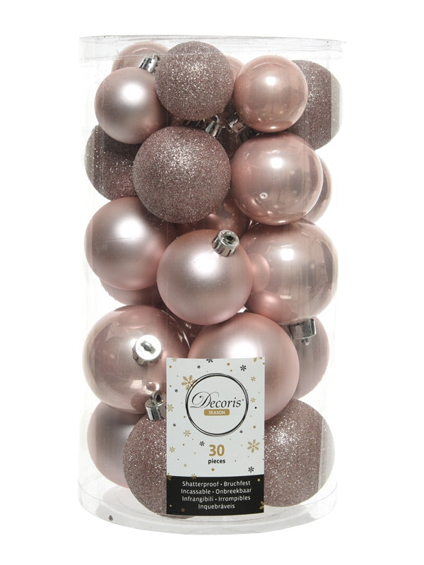 PK 30 Mixed Christmas Baubles - Blush Pink