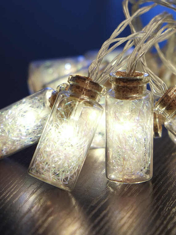 16 LED Battery Operated Glass Jar Lights Chain with Angel Hair