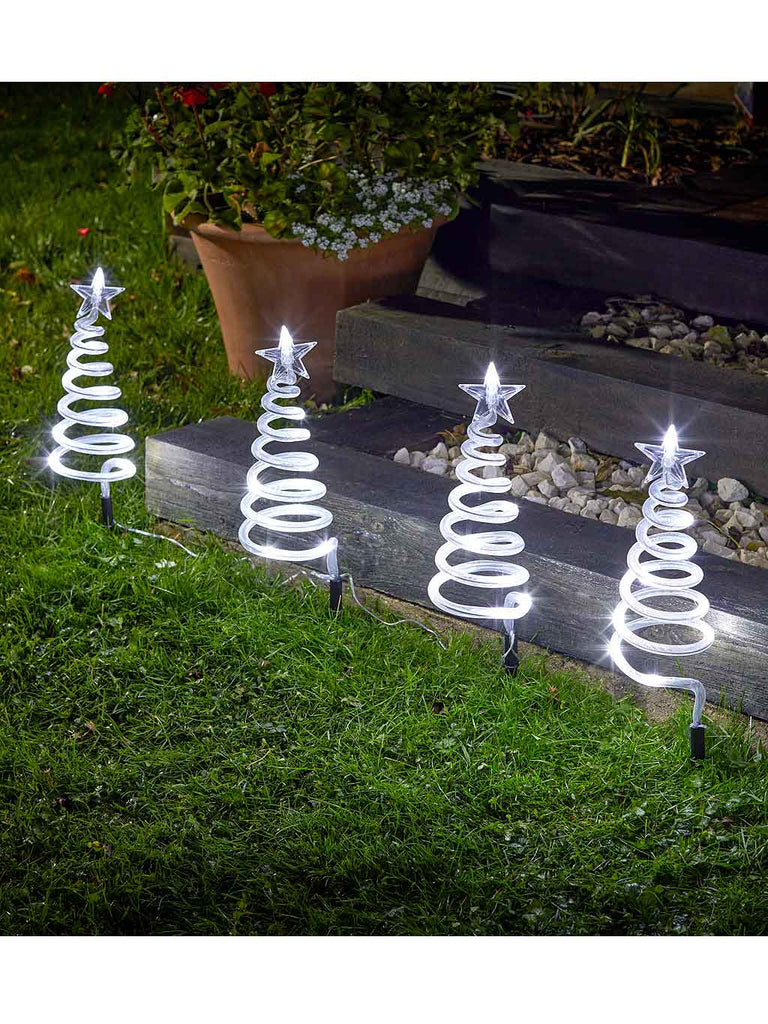 TreeSpiral Stake Path Lights, Set of 4 - White LED