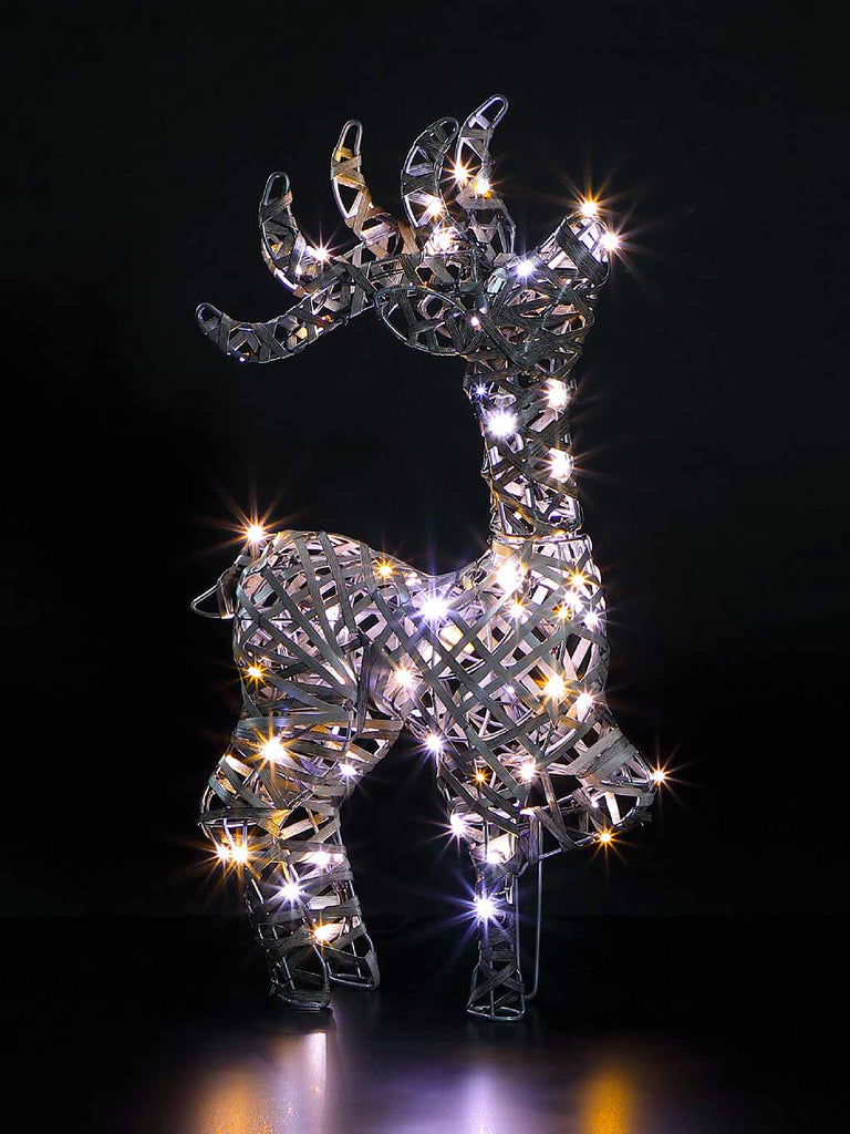 66cm Grey Rattan Tatton Standing Stag With 80 Leds