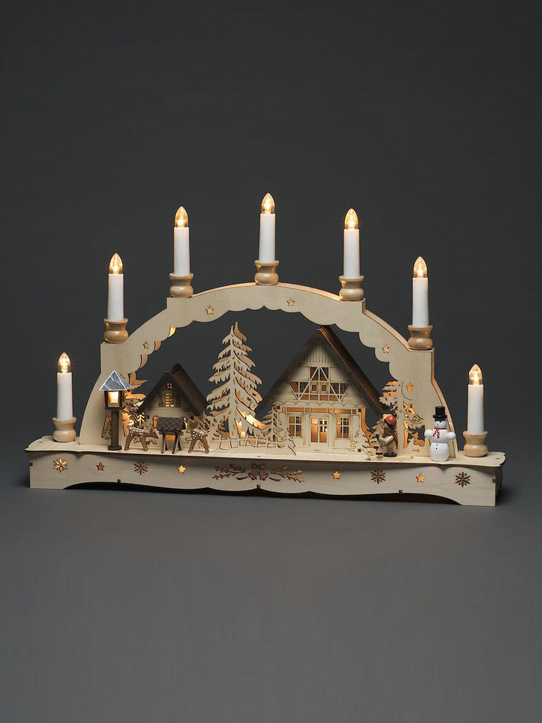 Wooden Silhouette with 7 Candles & Scene