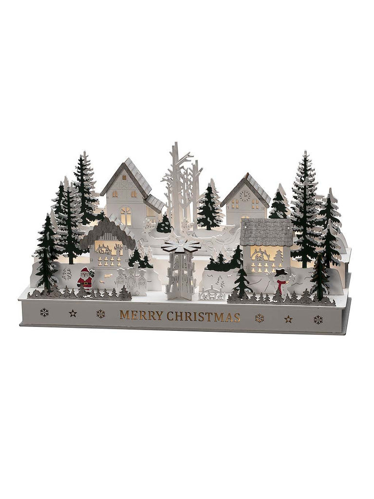 Wooden Silhouette Village LED