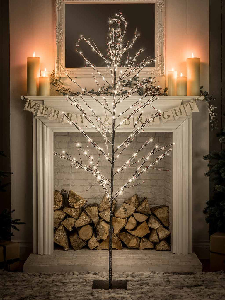 1.8M (6ft) Warm White Snowy Twig Tree with Berries