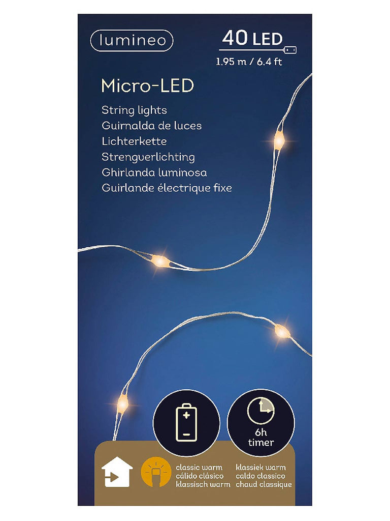 40 Micro LED Battery Operatred String Lights - Classic Warm/Silver Wire 