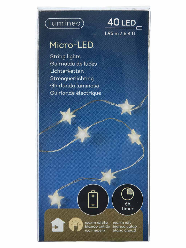 40 Micro LED Battery Operated Star String Lights - Warm White/Silver Wire