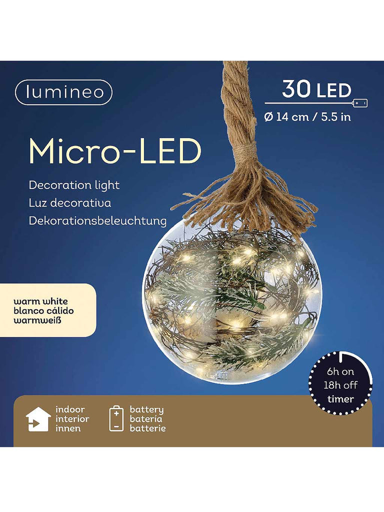 14cm x 30 Micro LED Battery Operated Ball On Rope - Warm White