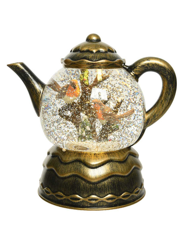 18cm LED Teapot with Birds Spinner - Gold Finish 