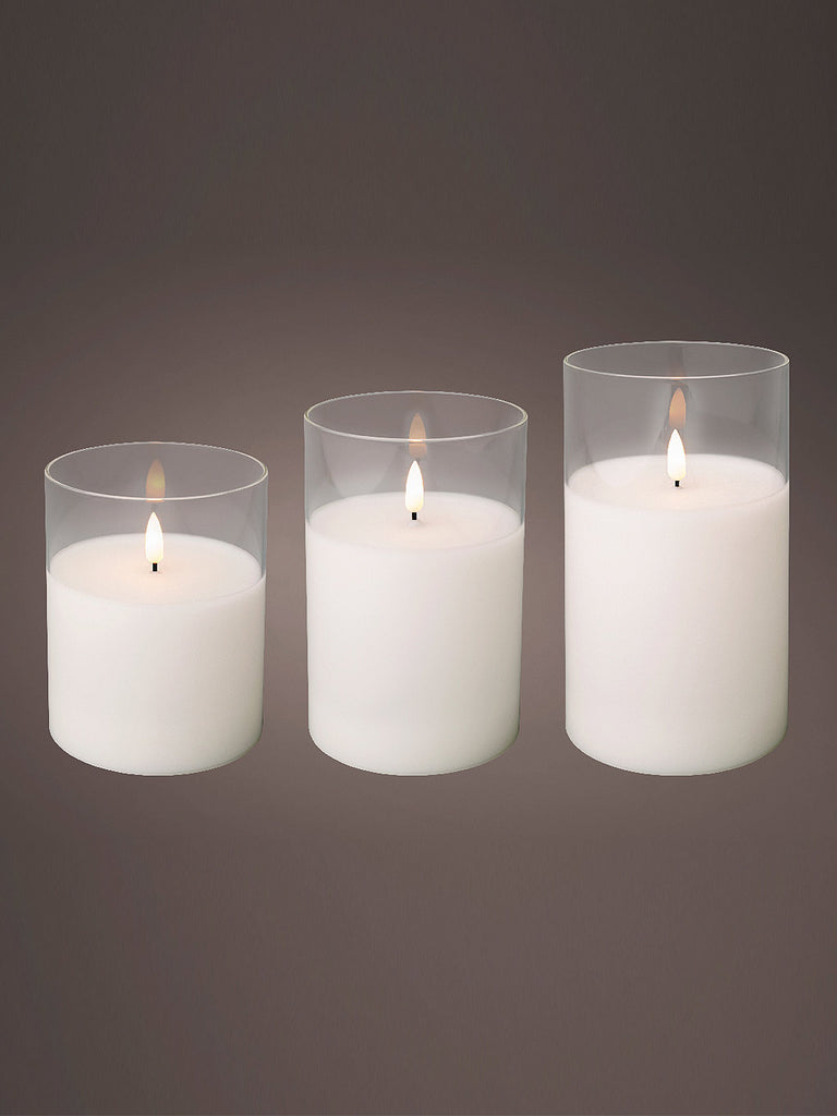 Set of 3 Battery Operated LED Candle In Glass - White 