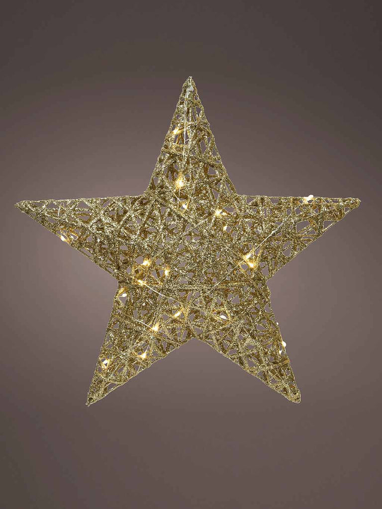 40cm x 30 Micro LED Battery Operated Gold Glitter Finish Star - Warm White