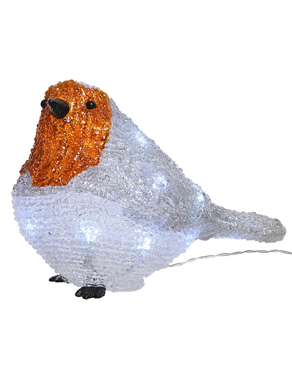 14cm Acrylic Robin With White LED's