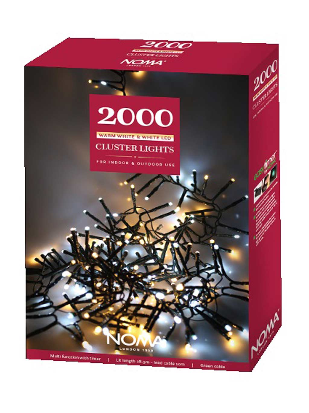 2000 LED Multi-Action Cluster Christmas Lights - Warm White & White ...
