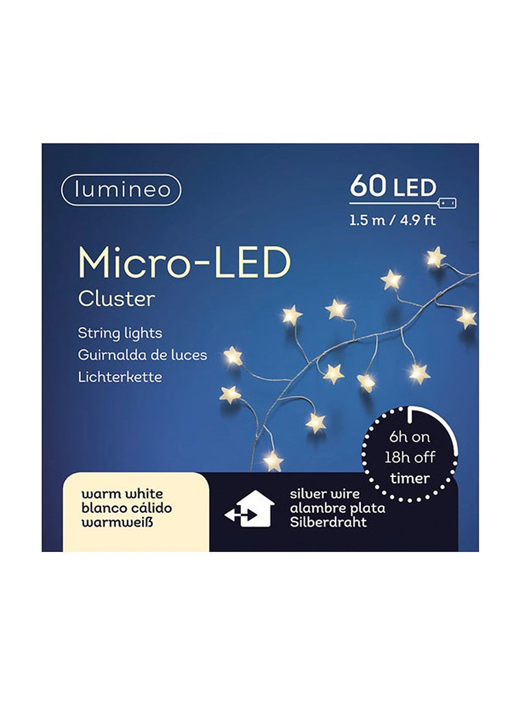 60 Battery Operated Micro LED Cluster Star Lights - Warm White