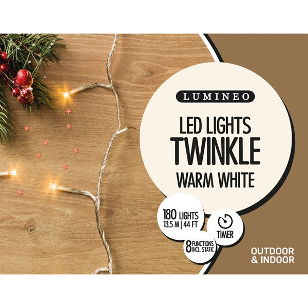 180 LED Twinkle Lights Lights - Warm White with Clear Cable