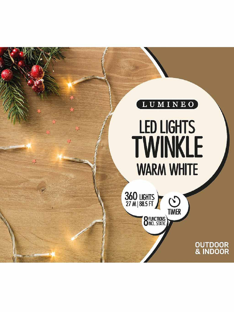 360 LED Multi-function Twinkle Lights with Clear Cable - Warm White