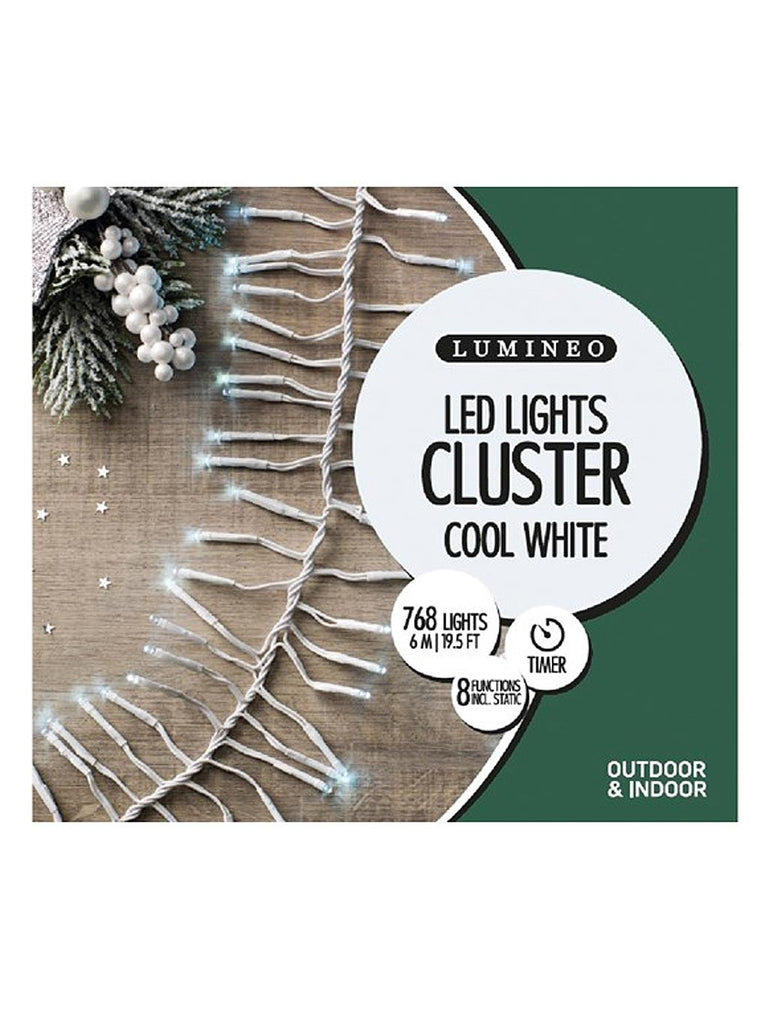 768 LED Twinkle Christmas Cluster Lights - White with White Cable